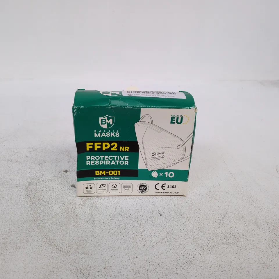 BOX OF 10 FFP2 NR PROTECTIVE RESPIRATOR MASKS (MADE IN EU)