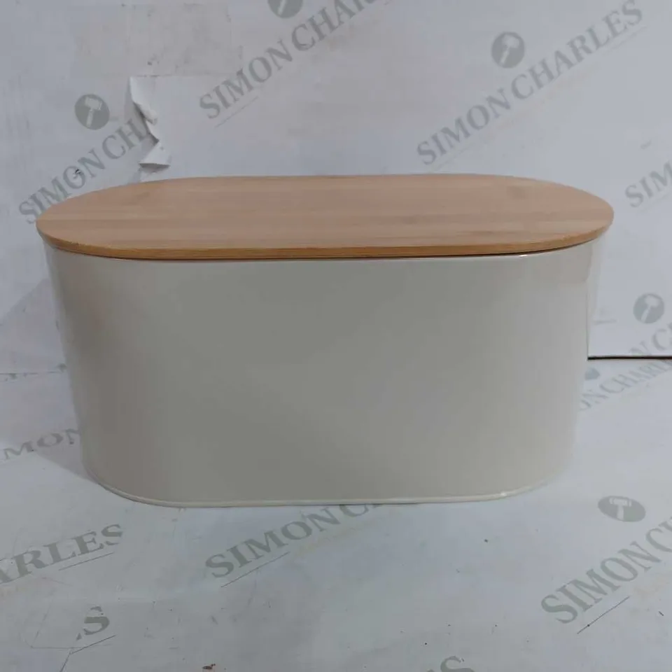 CREAM BREAD BIN WITH WOODEN TOP
