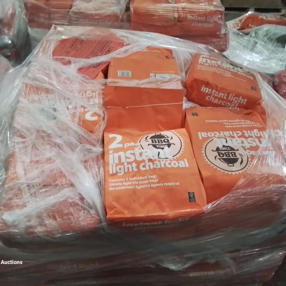 PALLET TO CONTAIN APPROX  100 X 5kg BAGS OF BBQ TIME BARBECUE 2IN 1 INSTANT LIGHT CHARCOAL BRIQUETTES 
