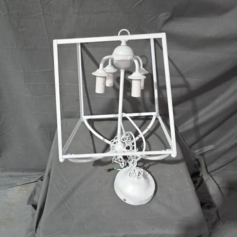 INDUSTRIAL SQUARE-FRAME PENDANT LIGHT, WHITE METAL