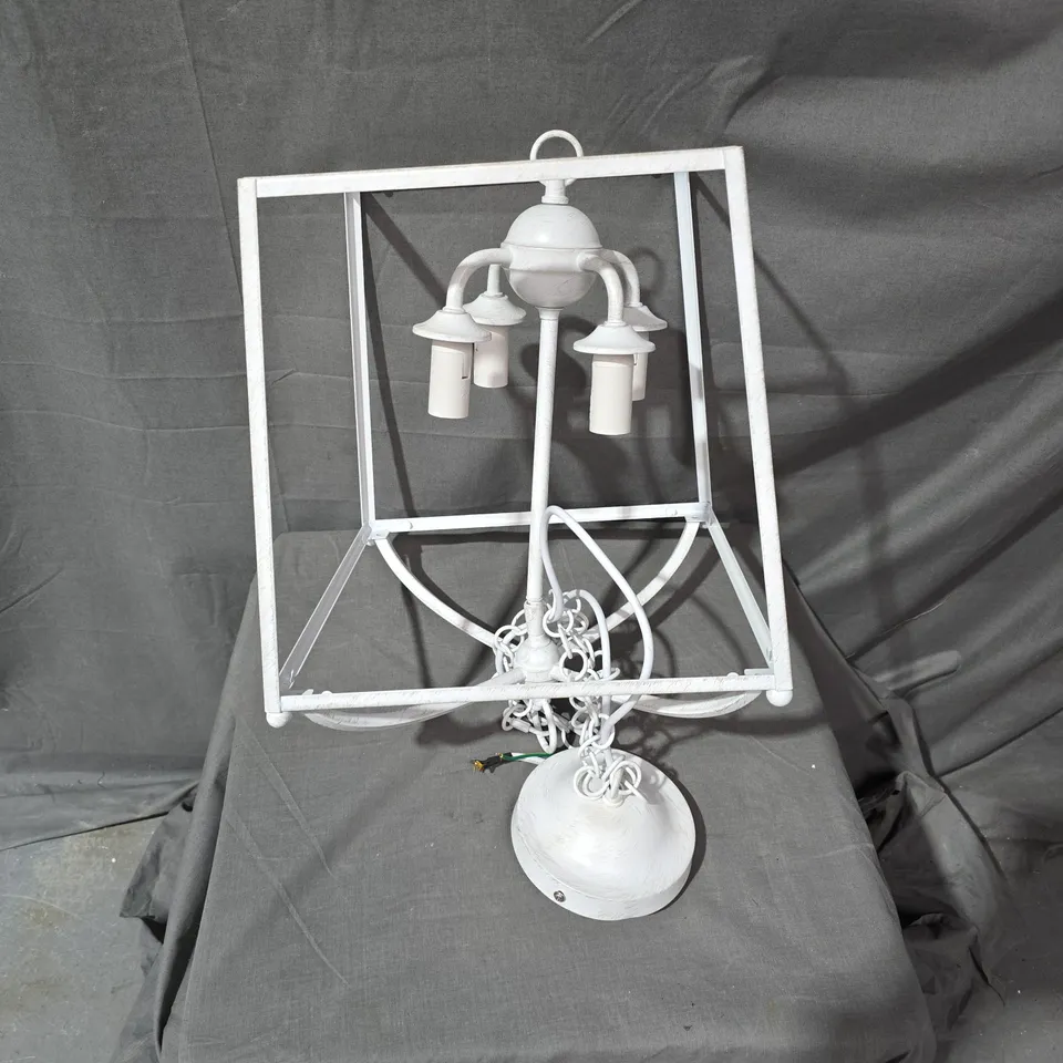 INDUSTRIAL SQUARE-FRAME PENDANT LIGHT, WHITE METAL