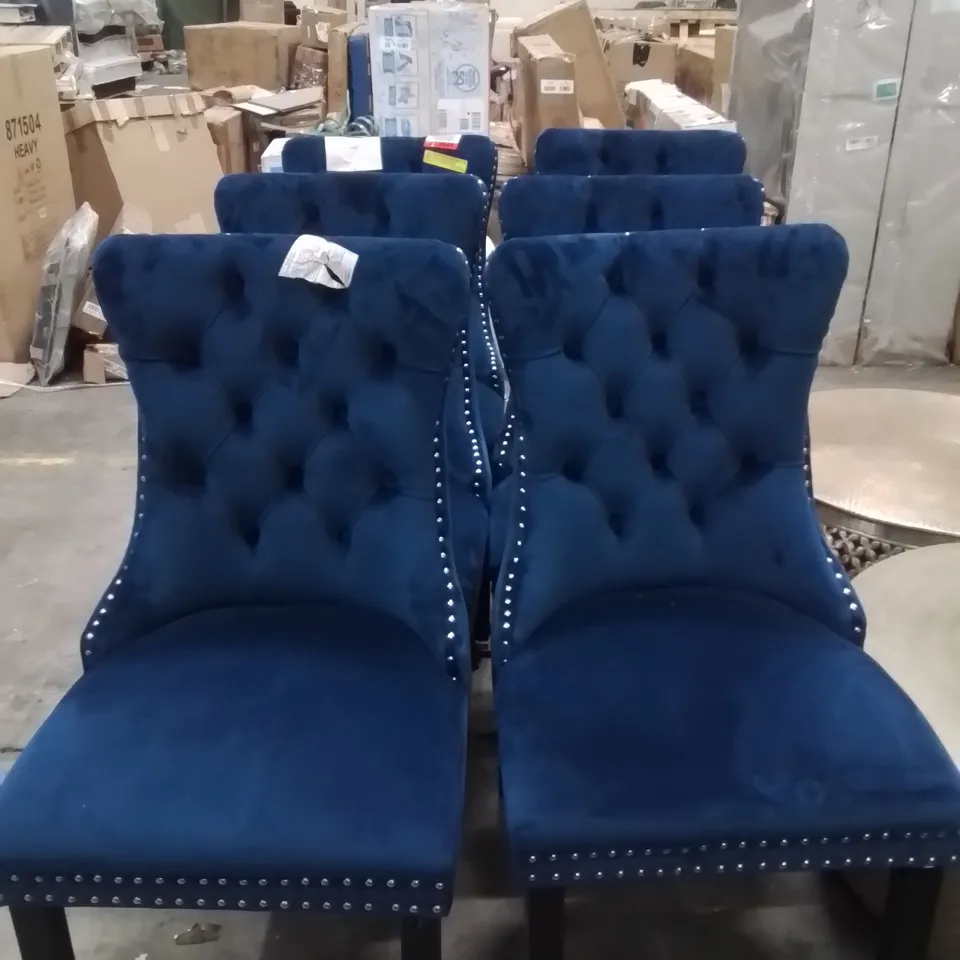DELAFIELD LUX VELVET UPHOLSTERED KITCHEN DINING CHAIRS SET OF 6 BLUE 