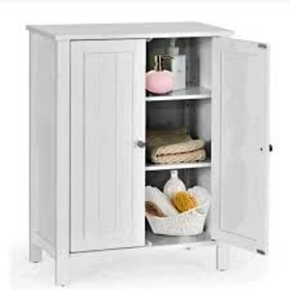 BOXED COSTWAY 2 DOOR WHITE ADJUSTABLE SHELF FREESTANDING FLOOR CABINET