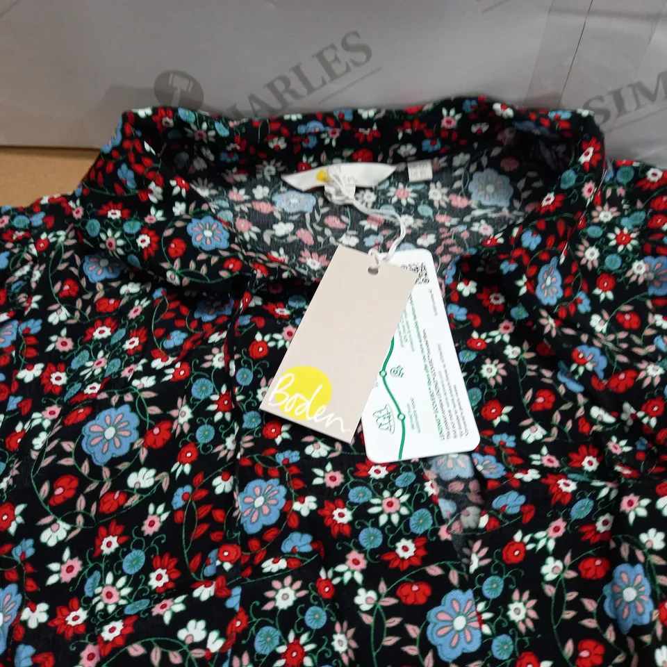 BODEN RED FLORAL LONG SLEEVE DRESS - UK 12L