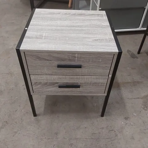 BROOKLYN GREY WOOD 2 DRAWER CHEST WITH METAL FRAME