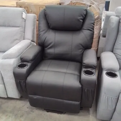 DESIGNER FAUX LEATHER POWER RECLINER CHAIR - BLACK