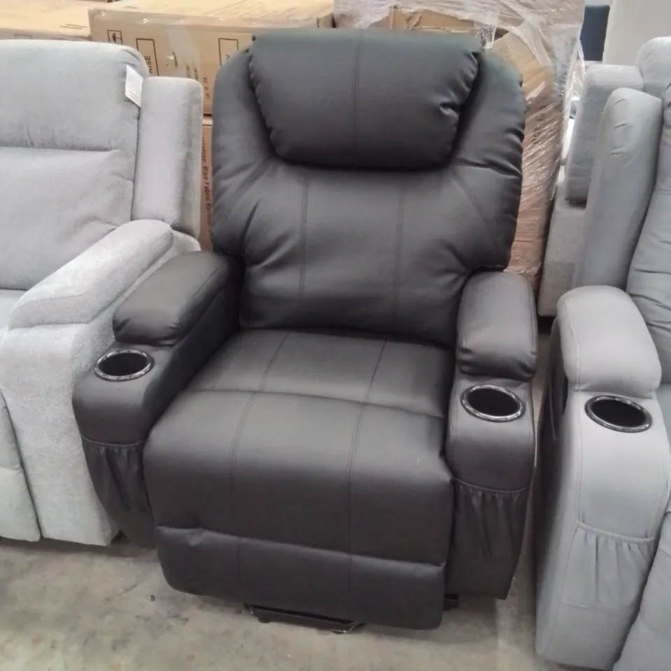 DESIGNER FAUX LEATHER POWER RECLINER CHAIR - BLACK