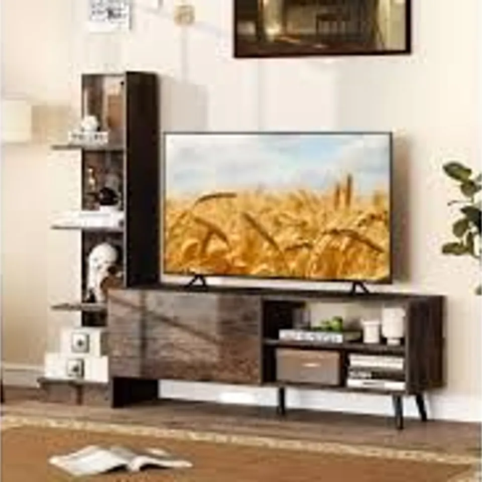 BOXED COSTWAY TV STAND FOR TVS UP TO 50 INCHES WITH ADJUSTABLE SHELF FOR LIVING ROOM BEDROOM-RUSTIC BROWN
