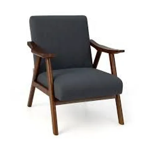 BOXED MODERN ACCENT CHAIR WITH ARMRESTS AND RUBBER WOOD FRAME