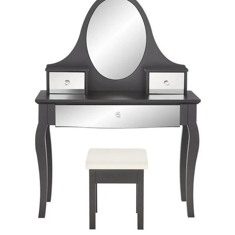 BOXED GRADE 1 SANDY MIRROR DRESSING TABLE & STOOL BLACK/MIRROR