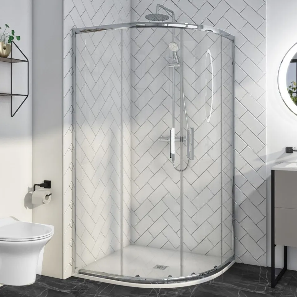 BOXED PAVO 1200X900MM 8MM OFFSET QUADRANT CHROME FIXED PANEL