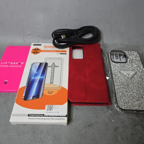 APPROXIMATELY 20 ASSORTED ITEMS TO INCLUDE - LIFESAVER POWER BANK , PHONE CASES , USB-C TO USB-C CABLE ETC