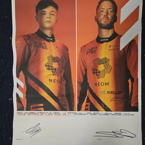 MCLAREN FORMULA E TEAM NEOM POSTER – TWO-PANEL PORTRAITS (UNFRAMED)