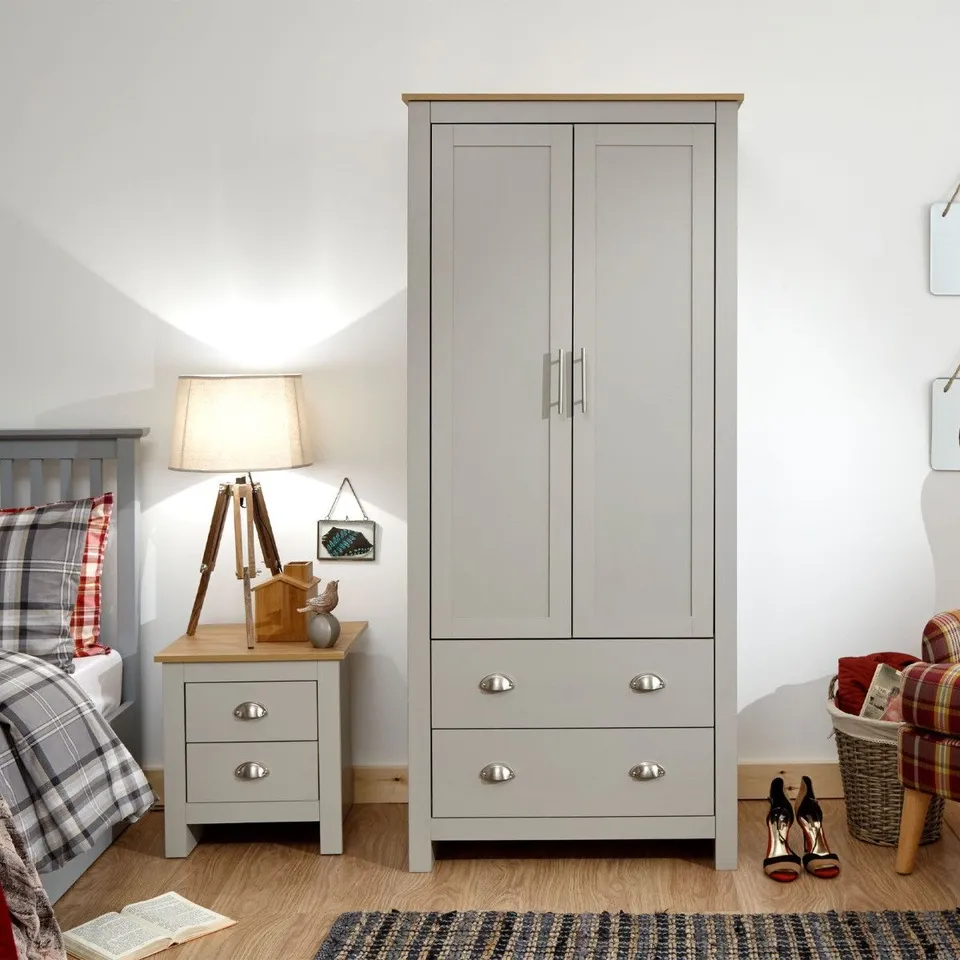 BOXED GFW LANCASTER 2 DOOR 2 DRAWER GREY WARDROBE (2 BOXES)