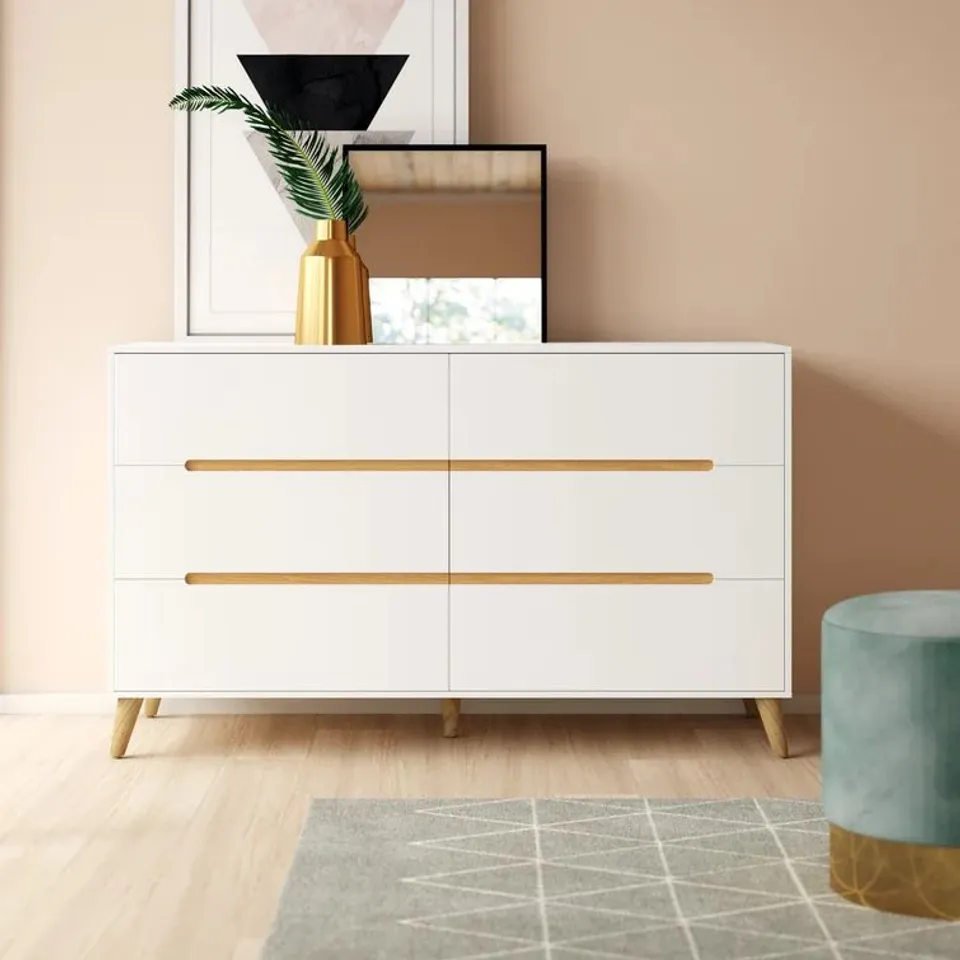 BOXED HERIBERTO 6 DRAWER 130CM W DOUBLE DRESSER