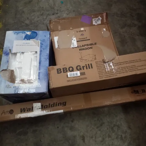 PALLET CONTAINING ASSORTED PRODUCTS INCLUDING ART 3D WALL MOLDING, BBQ GRILL, COLLAPSIBLE WAGON & ALKALINE WATER COUNTERTOP UNIT