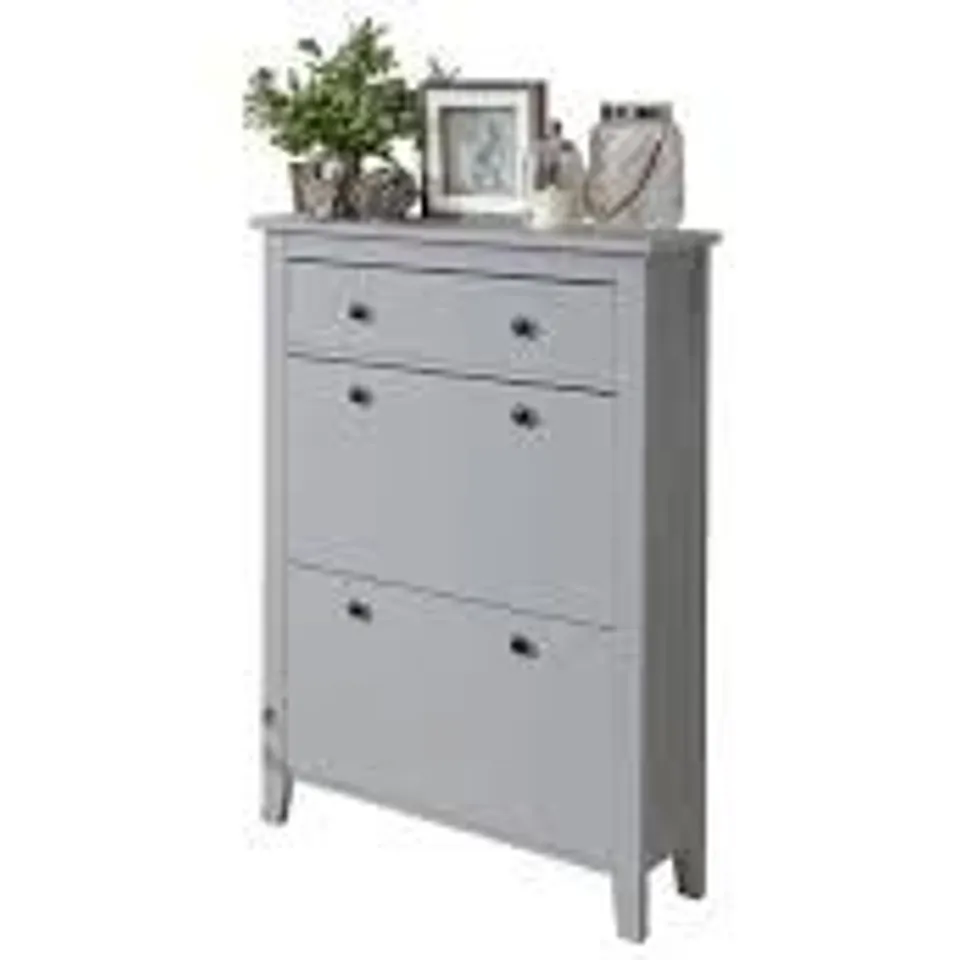 BOXED DELUXE GREY 2 TIER SHOE CABINET