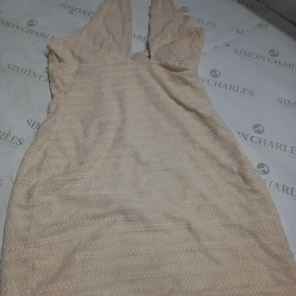 OH POLLY STRAP TEXTURED MIDI DRESS IN CREAM - UK 14