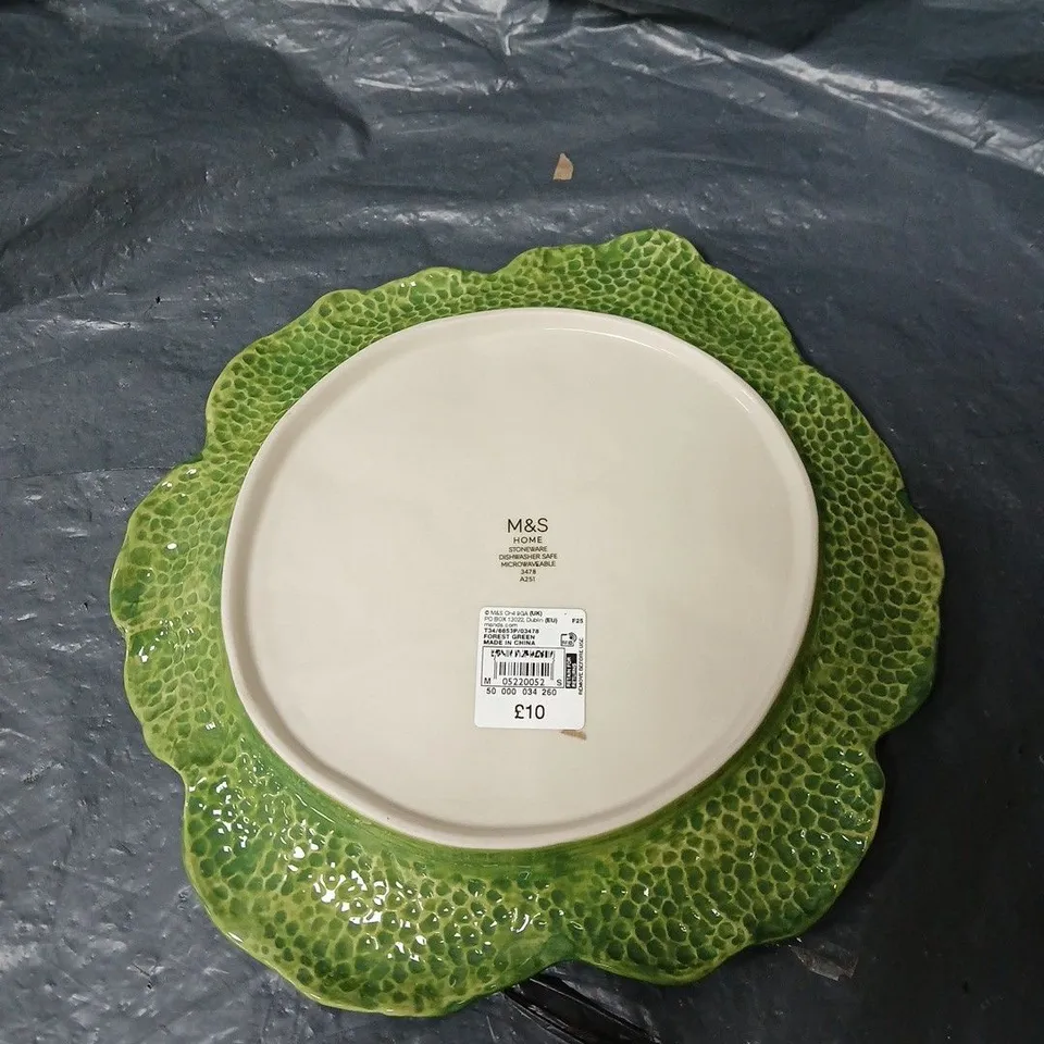 3 X M&S HOME FOREST GREEN STONEWARE PLATE – LEAF-EDGE, DISHWASHER SAFE & MICROWAVEABLE "CABBAGE PLATE" UNBOXED