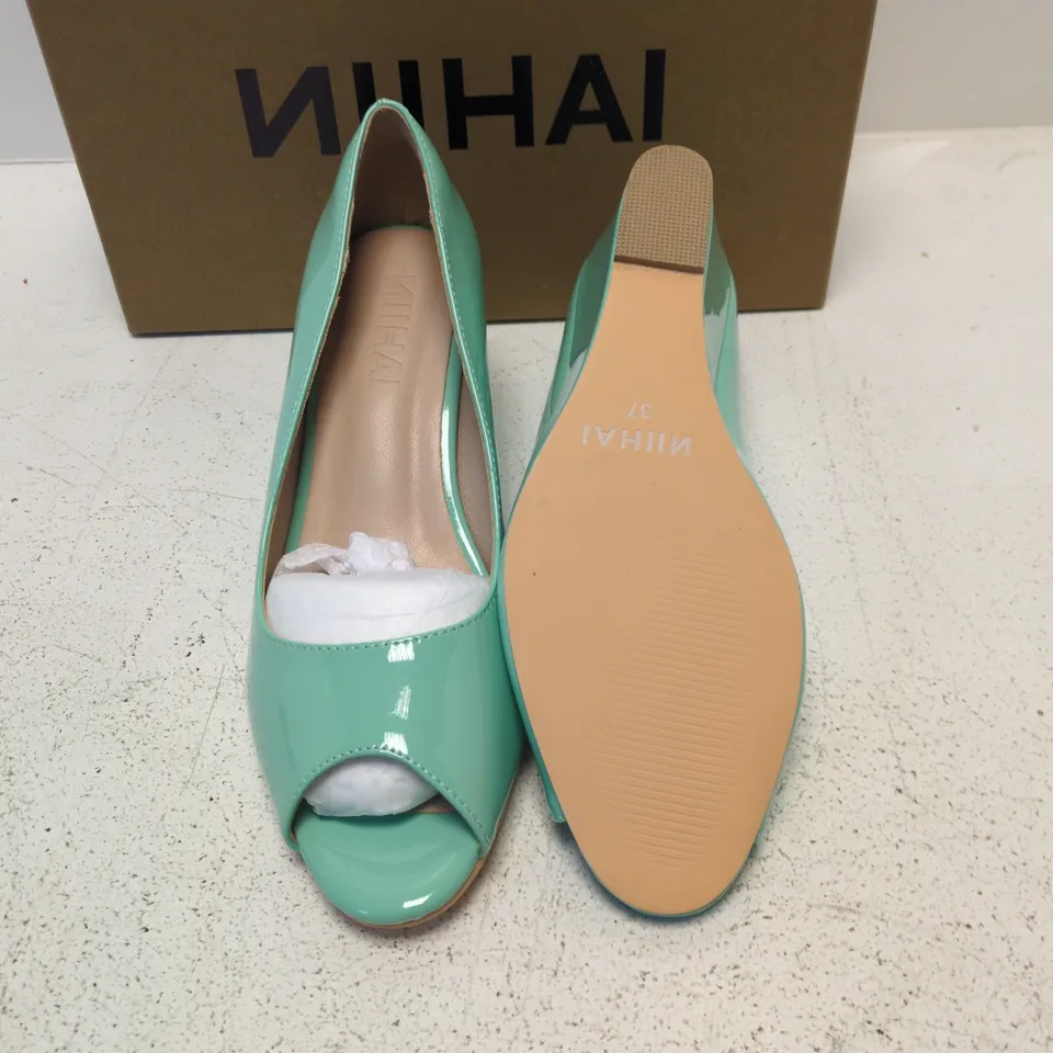 NIHAI GREEN PATENT LEATHER PEEP-TOE WEDGE SHOES – UK 4.5 (EU 37)