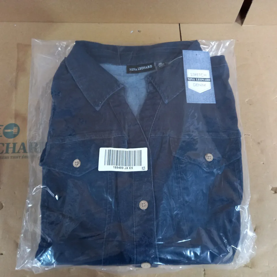 BRAND NEW ELBOW SLEEVE BUTTON UP STRETCH DENIM DRESS BY NINA LEONARD INDIGO - SIZE 2XL 2XL