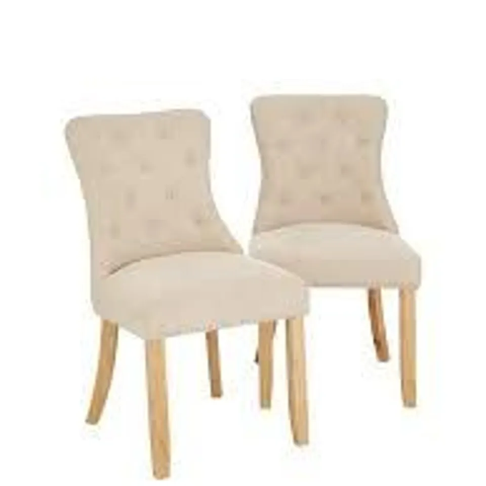 BOXED PAIR OF WARWICK CHENILLE STANDARD DINING CHAIRS NATURAL/OAK (1 BOX)