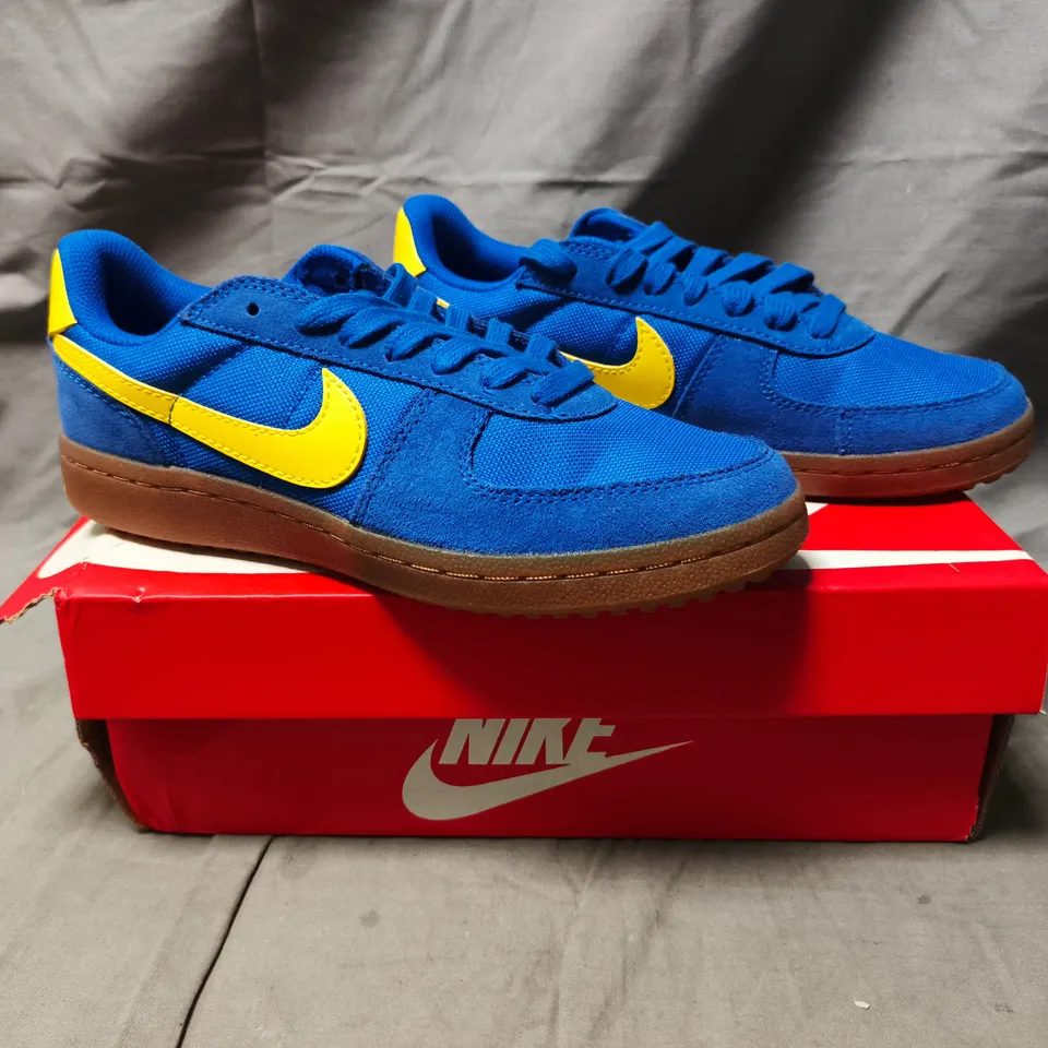 BOXED PAIR OF NIKE FIELD GENERAL SHOES IN BLUE/YELLOW SIZE UK 4