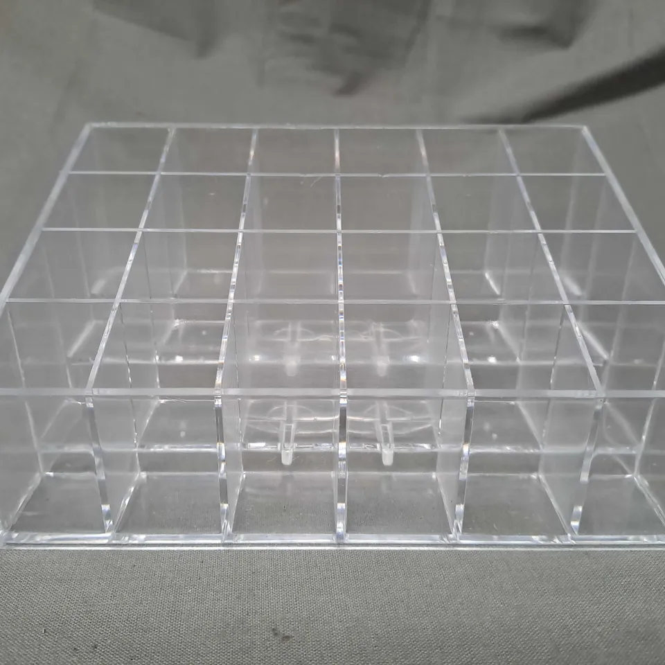 BOX OF APPROXIMATELY 40 24-SLOT ACRYLIC MAKE-UP ORGANISERS