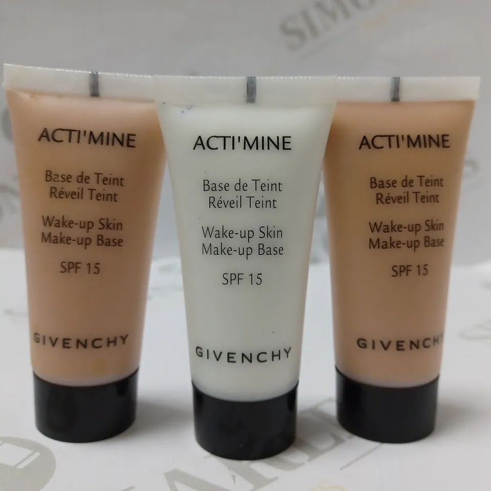 BOX OF APPROX 35 X 15ML ASSORTED GIVENCHY ACTI'MINE WAKE-UP SKIN MAKE-UP BASE #1 ACTI MILK & #5 ACTI MANGO 