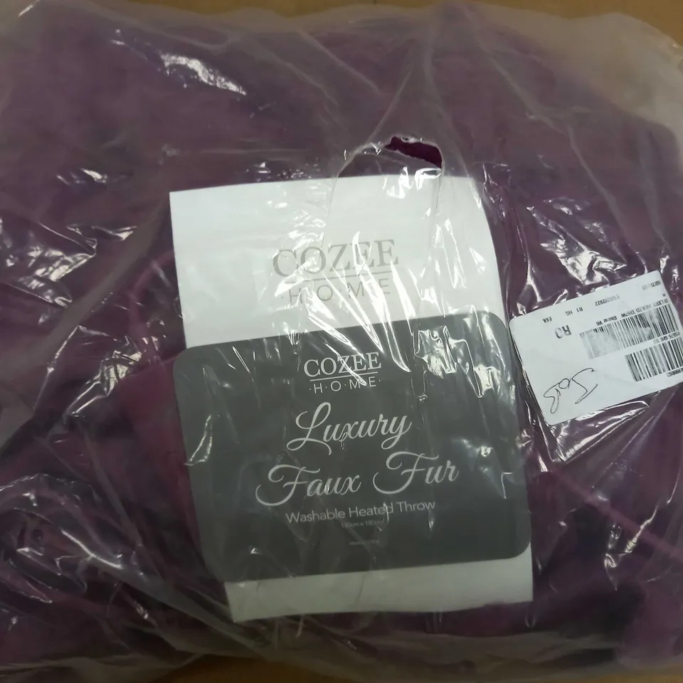 COZEE HOME LUXURY FAUX FUR WASHABLE HEATED THROW - PURPLE