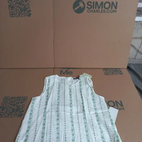 NOBODY'S CHILD SLEEVELESS TOP – WHITE WITH GREEN STRIPES, UK 12 (EU 40) MADE IN INDIA