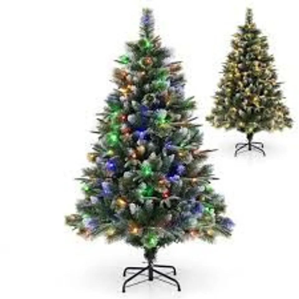 BOXED 180/150 CM PRE-LIT ARTIFICIAL CHRISTMAS TREE WITH 856/476 PINE NEEDLES/FLOCKED PVC/PE TIPS-150 CM