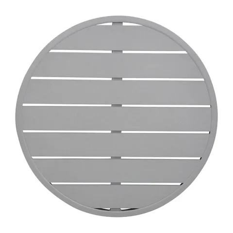 PALLET CONTAINING 11 BRAND NEW BOLERO ALUMINIUM ROUND TABLE TOP LIGHT GREY 580MM