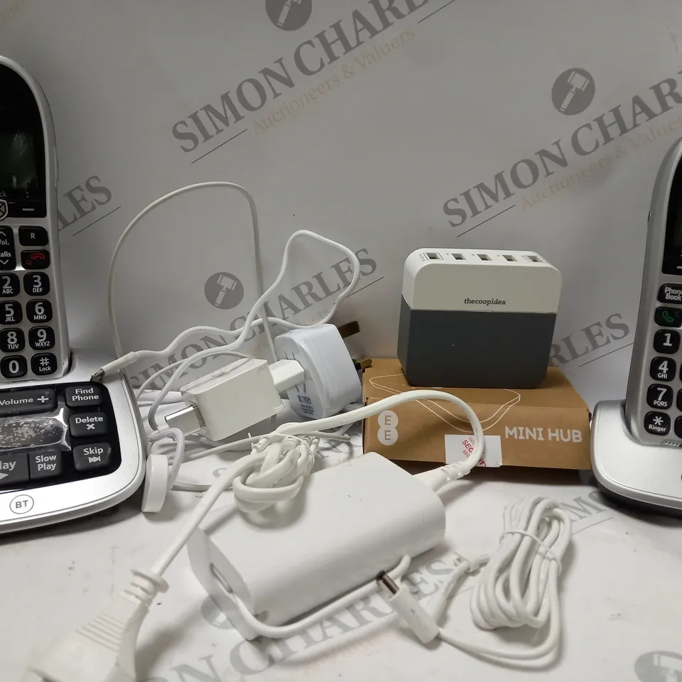 BOX OF APPROX 20 ASSORTED ELECTRICAL ITEMS TO INCLUDE BT LANDLINE PHONE, EE MINI HUB, ULL POWER SUPPLY, ETC 