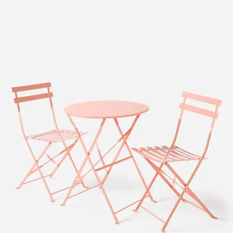CALI METAL FOLDING BISTRO SET IN CORAL - COLLECTION ONLY