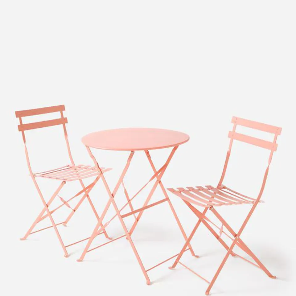 CALI METAL FOLDING BISTRO SET IN CORAL - COLLECTION ONLY