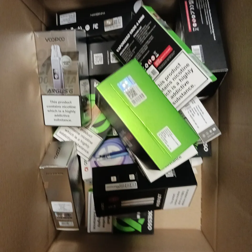 APPROXIMATELY 20 ASSORTED E-CIGARETTE PRODUCTS TO INCLUDE UWELL, VAPORESSO, VOOPOO ETC 