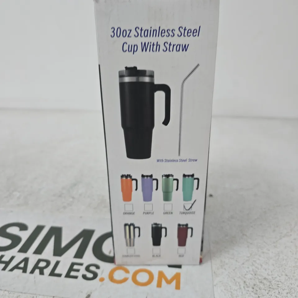 TJC ESSENTIALS STAINLESS STEEL CUP WITH STRAW, 30 OZ – TRAVEL TUMBLER TURQUOISE