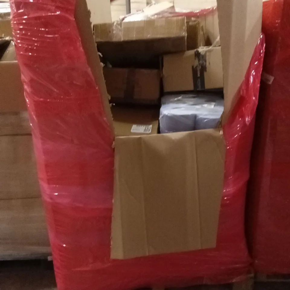 PALLET OF ASSORTED HOUSEHOLD GOODS AND PRODUCTS TO INCLUDE; PAPER HAND TOWEL ROLLS, AIR COOLER, BOXED FURNITURE ETC