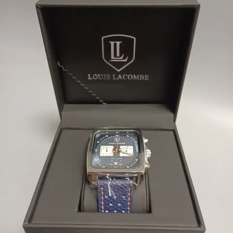MENS LOUIS LACOMBE WATCH – SQUARE DIAL WITH WHITE SUB DIALS – LEATHER STRAP – 3ATM