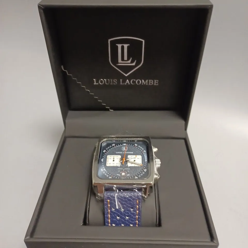 MENS LOUIS LACOMBE WATCH – SQUARE DIAL WITH WHITE SUB DIALS – LEATHER STRAP – 3ATM