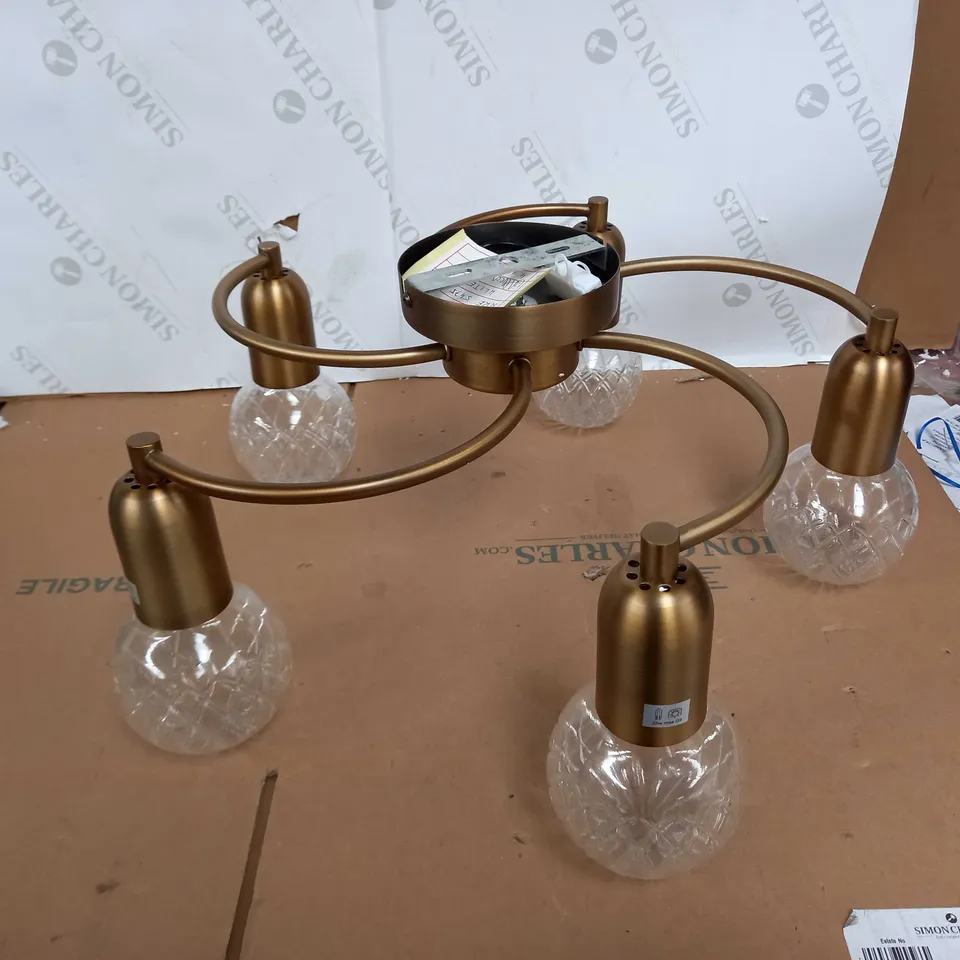 WREXHAM 5-LIGHT SEMIFLUSH ANTIQUE BRASS CUT CRYSTAL STYLE GLASS