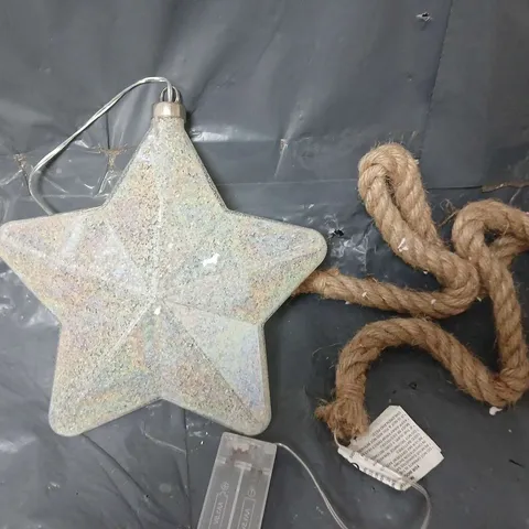 LIGHT UP FROSTED STAR ON ROPE CHRISTMAS DECORATION