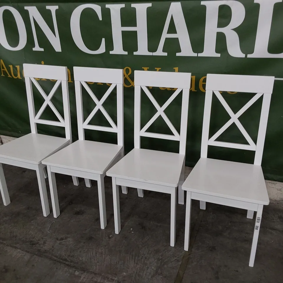 SET OF FOUR WHITE PAINTED WOODEN X BACK DINING CHAIRS 