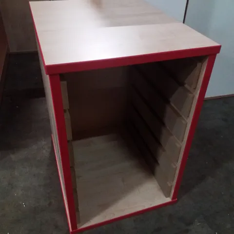 6 TRAY STORAGE UNIT WITH RED EDGING IN MAPLE