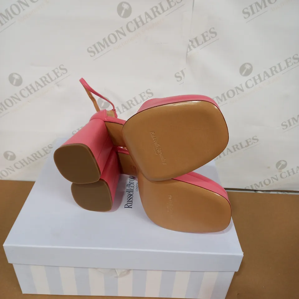 BOXED PAIR OF RUSSELL & BROMLEY PINK HIGH HEELS SIZE38