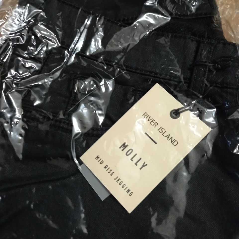 RIVER ISLAND MOLLY MID RISE JEGGING COATED 10S BLACK DENIM JEANS 