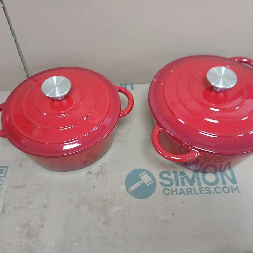RED CAST IRON 5 PIECE COOKWARE SET WITH LIDS 