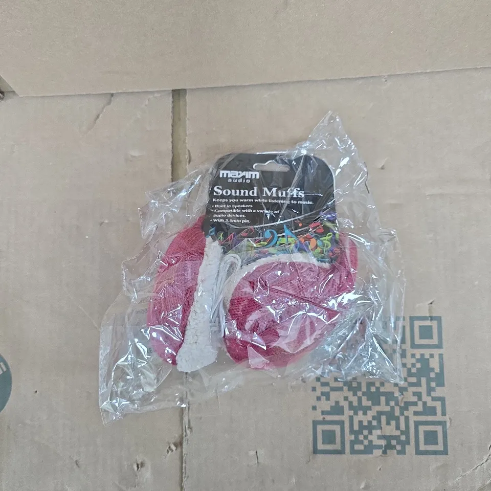 BOZX OF APPROXIMATELY 5 MAXIM AUDIO SOUND MUFFS WITH BUILT-IN SPEAKERS – PINK -  3.5MM JACK