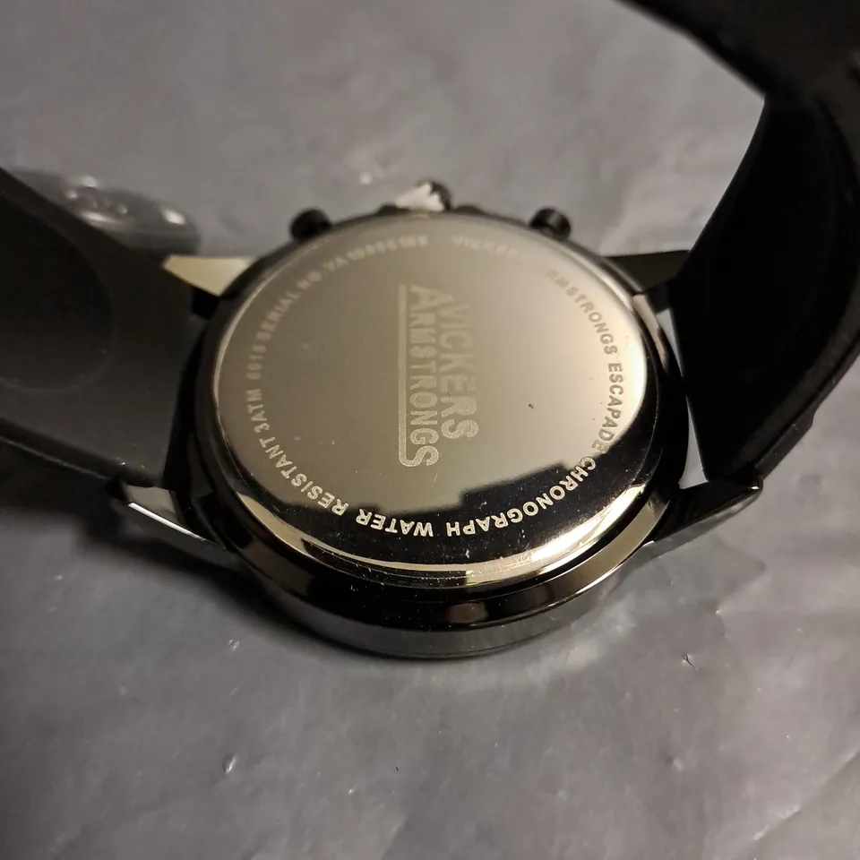 BOXED VICKERS ARMSTRONGS ESCAPADE BLACK DIAL WATCH 